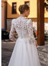 High Neck Beaded Ivory Lace Tulle Fancy Wedding Dress